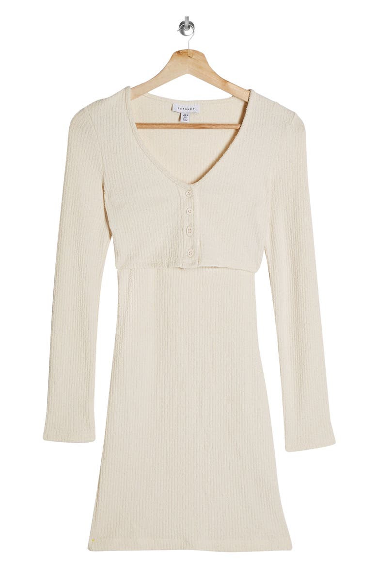 Ribbed Long Sleeve Cardigan Minidress, Alternate, color, IVORY