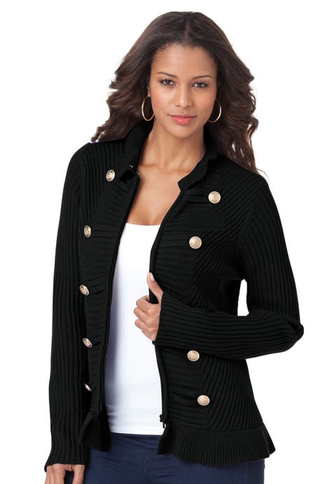 Plus Size Military Inspired Ribbed Cardigan Sweater