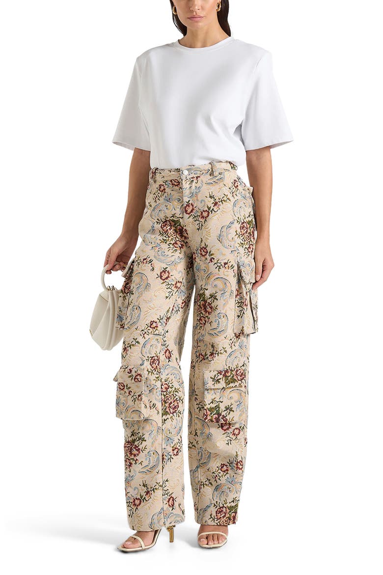 Emilie High Waisted Tapestry Cargo Pants, Alternate, color, Beige