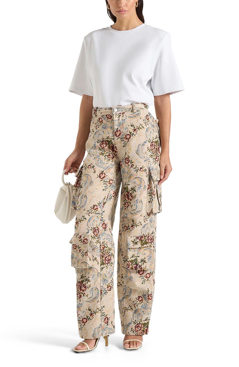 Manière De Voir Emilie High Waisted Tapestry Cargo Pants, Alternate, color, Beige