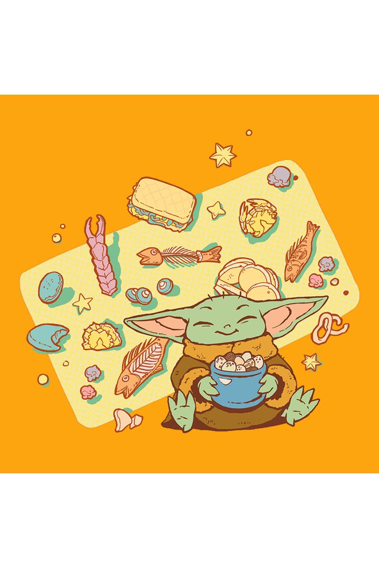Men's Star Wars The Mandalorian and Grogu The Child Joyful Meal  Graphic T-Shirt, Alternate, color, Gold