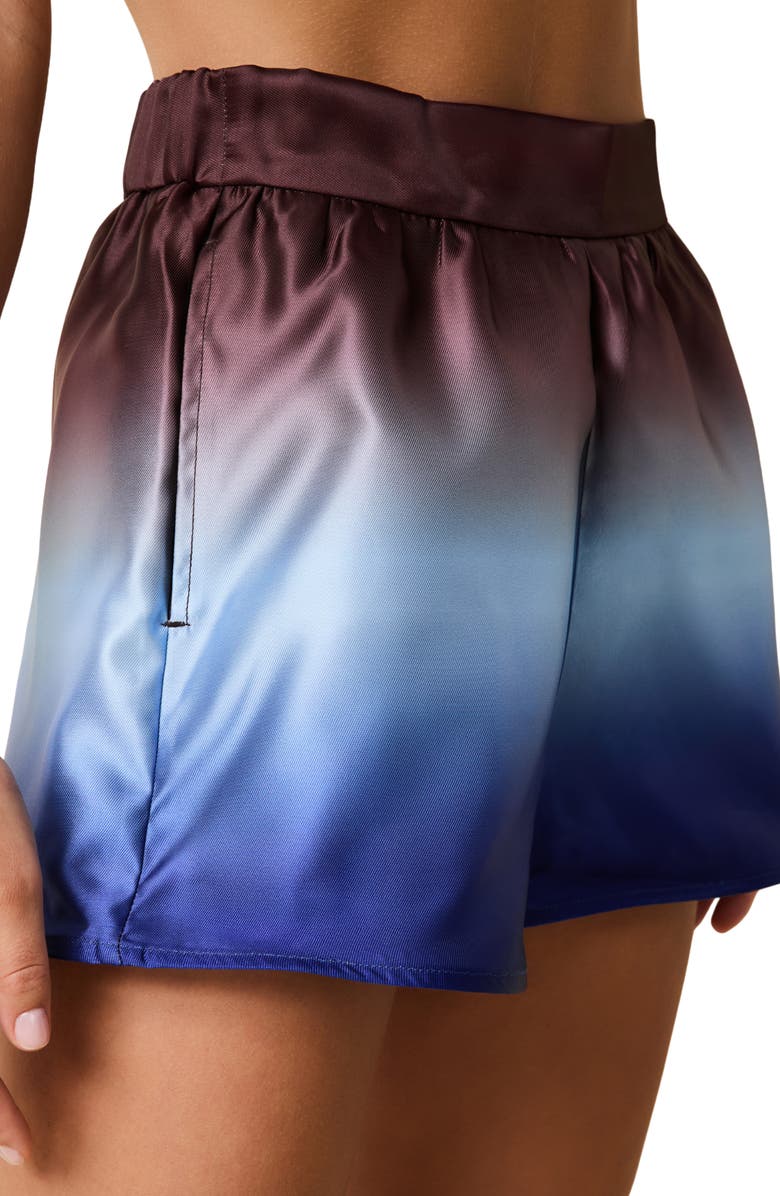 Solid & Striped The Emery Ombré Colorblock Satin Shorts, Alternate, color, Twilight / Raisin Brown