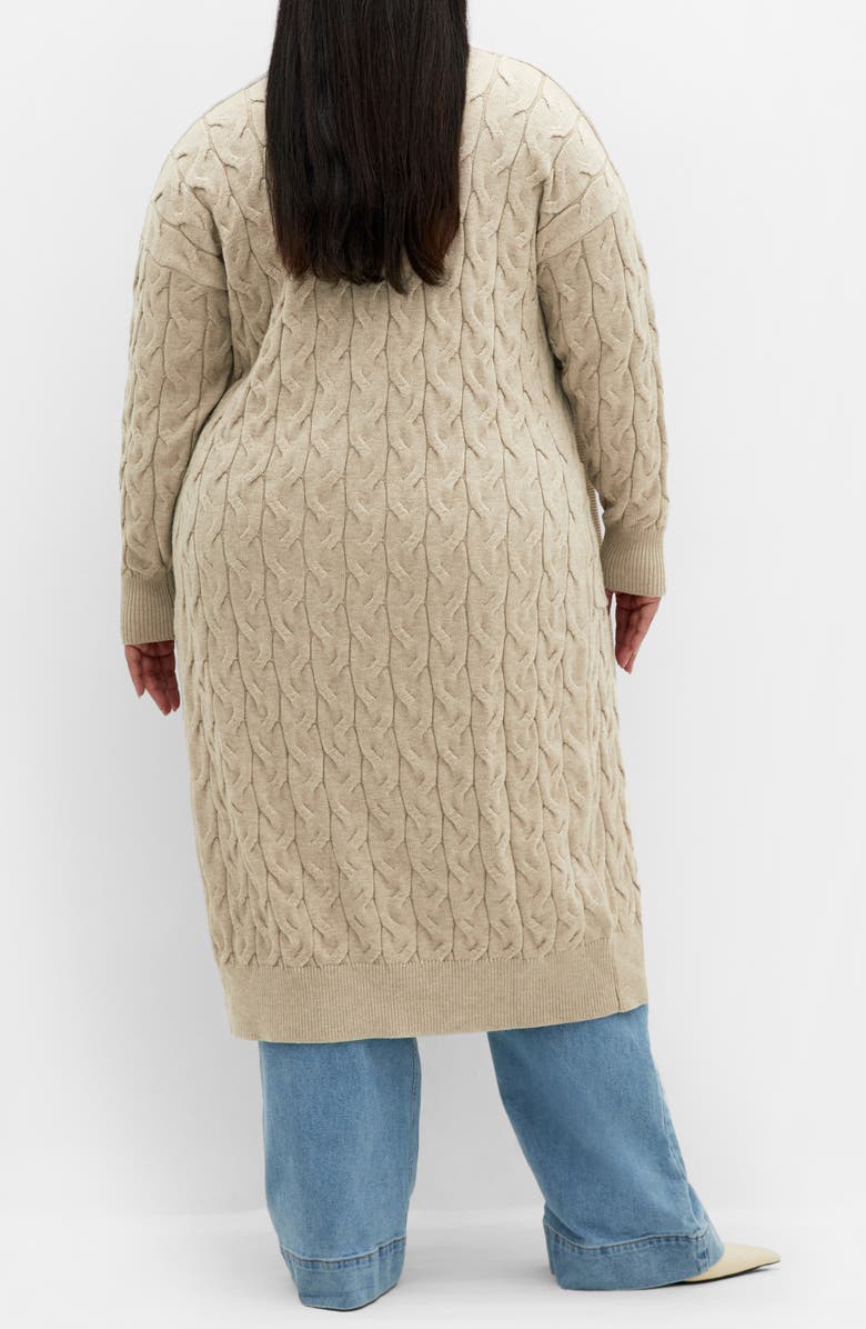 City Chic Charissa Cable Stitch Longline Cardigan, Alternate, color, Cream
