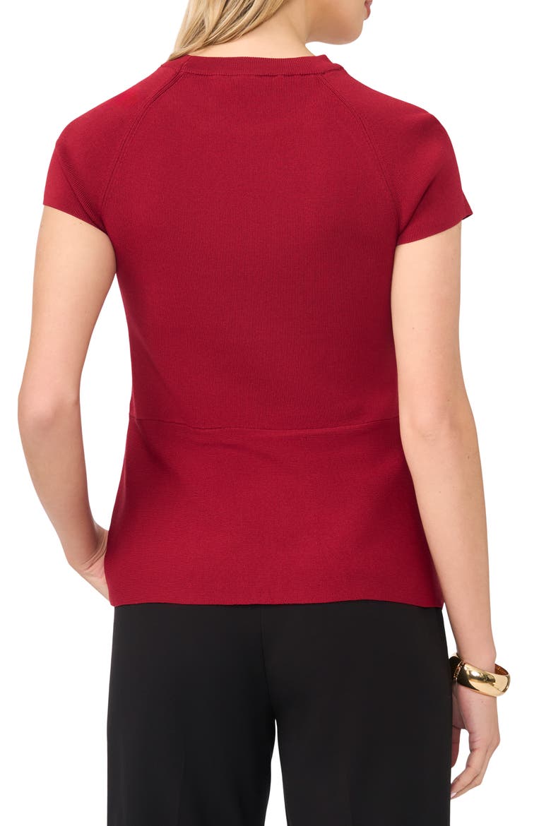 Short Sleeve Ribbed Peplum Sweater, Alternate, color, GARNET RED