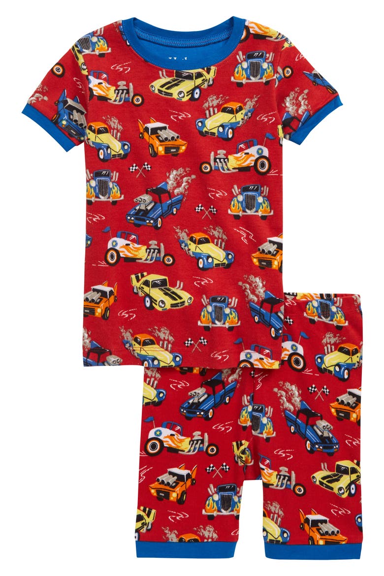 Hot Rods Organic Cotton Fitted Two-Piece Pajamas, Main, color, RED