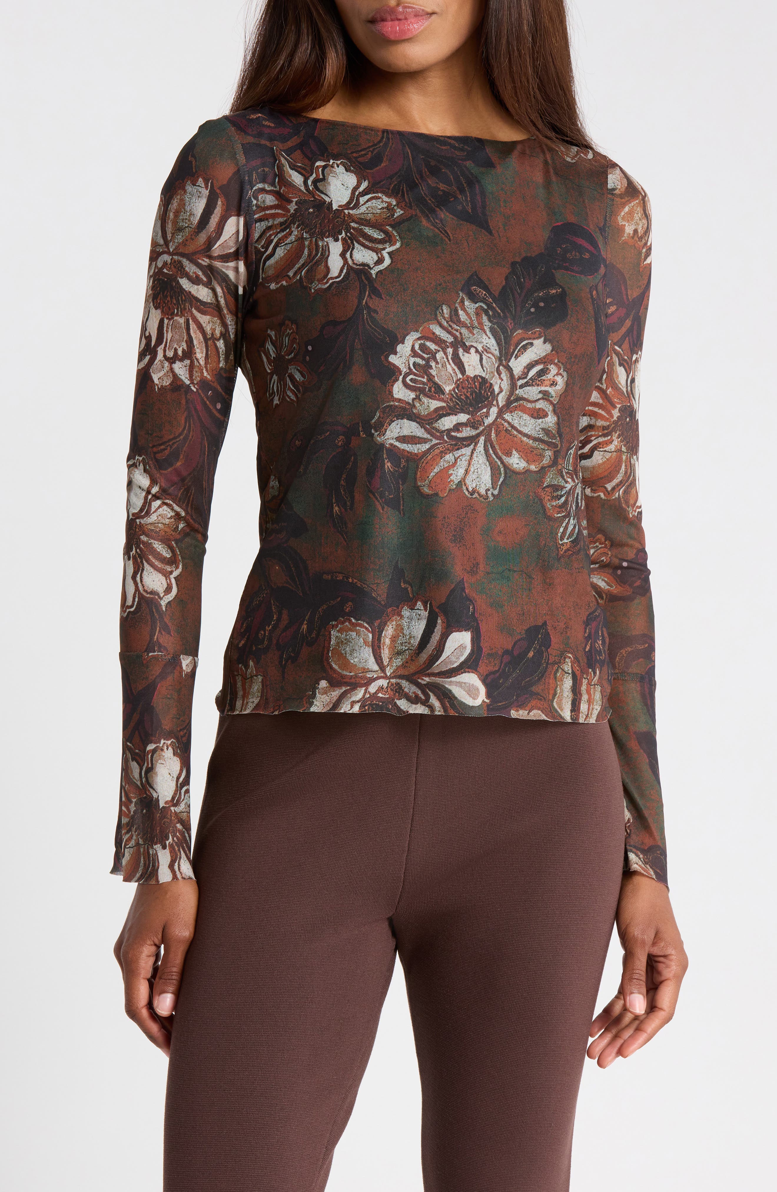Floral Mesh Bell Sleeve Top