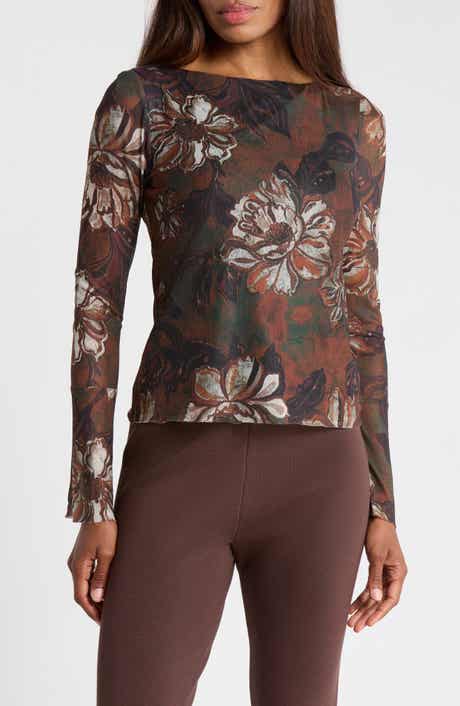 Floral Mesh Bell Sleeve Top