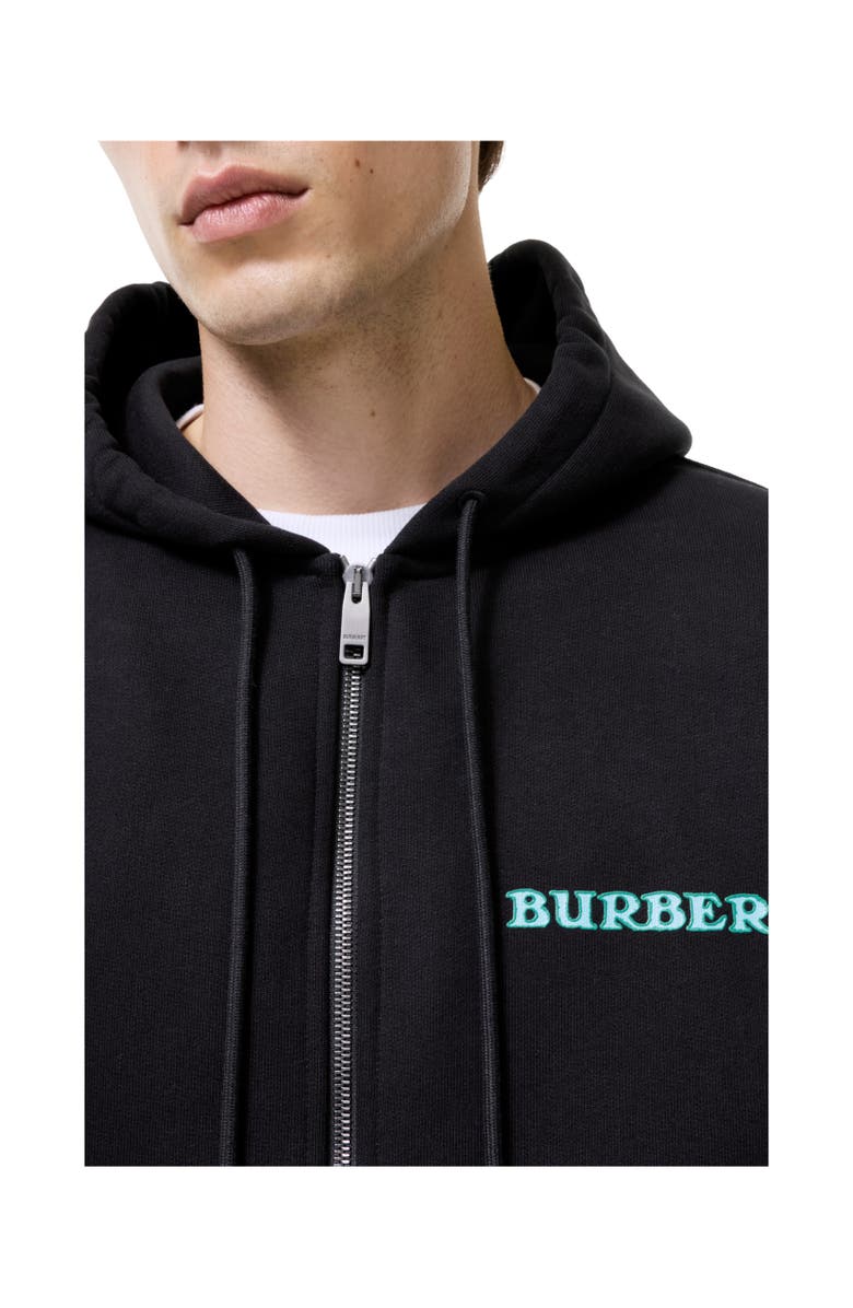 Burberry Heritage Logo Cotton Zip Hoodie, Alternate, color, Black