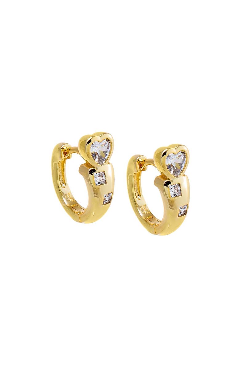 BY ADINA EDEN Chunky CZ Heart Embedded Bezel Huggie Earring, Main, color, Gold