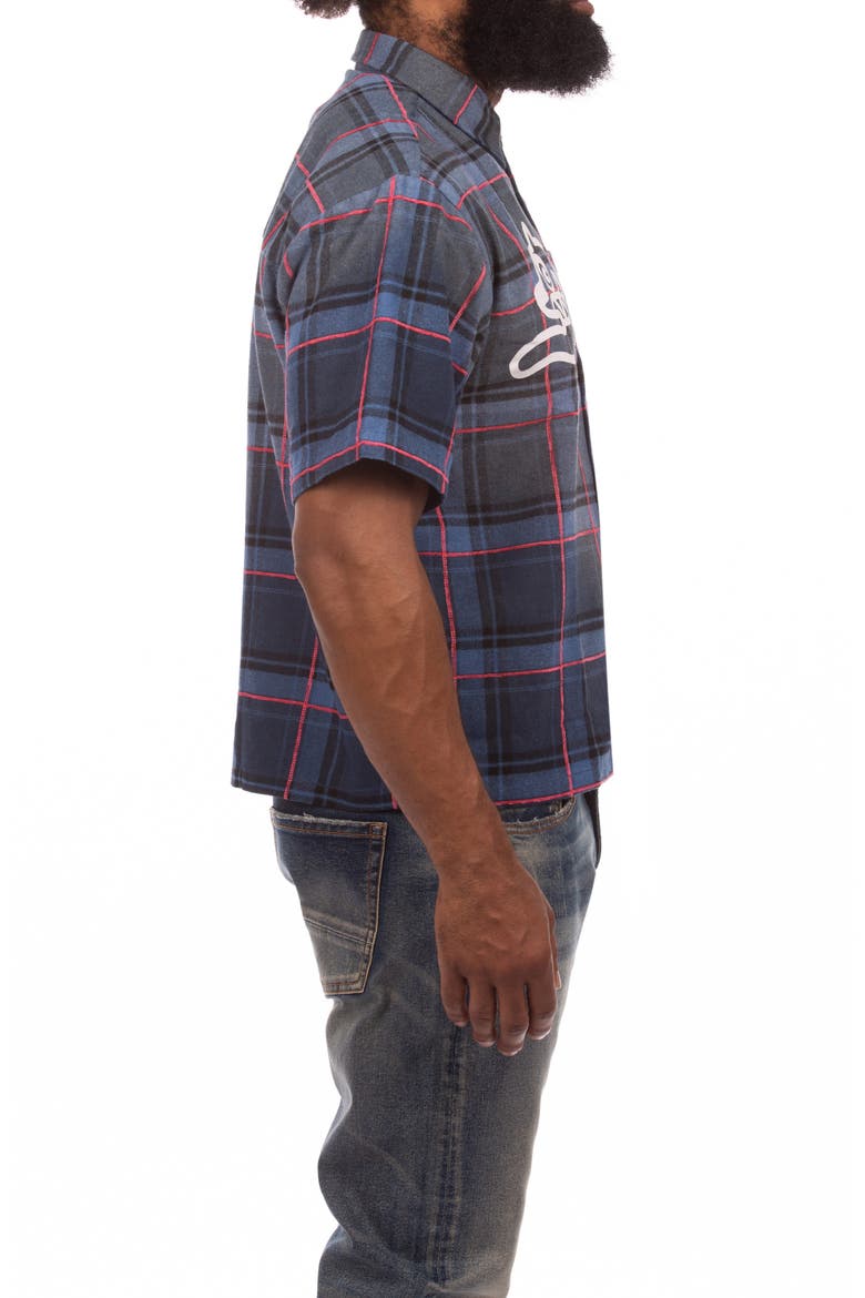 Snow Cone Plaid Short Sleeve Button-Up Shirt, Alternate, color, SURF THE WEB