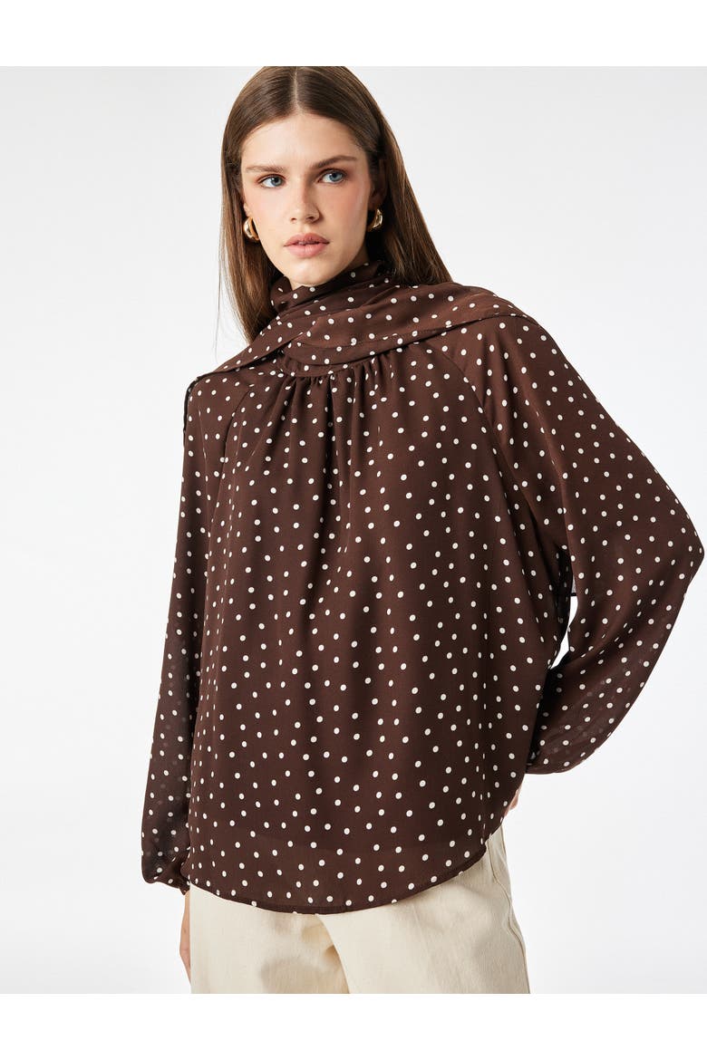 Polka Dot Chiffon Blouse, Alternate, color, BROWN DESIGN