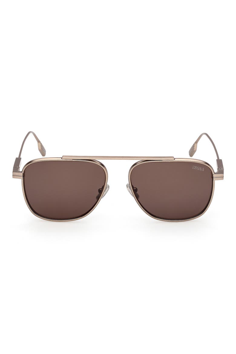 57mm Geometric Sunglasses, Main, color, BRONZE/ PALLADIUM/ BROWN