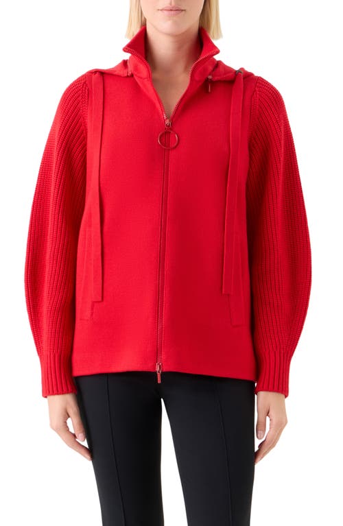 Akris Punto Merino Wool Blend Hooded Zip Cardigan In Red