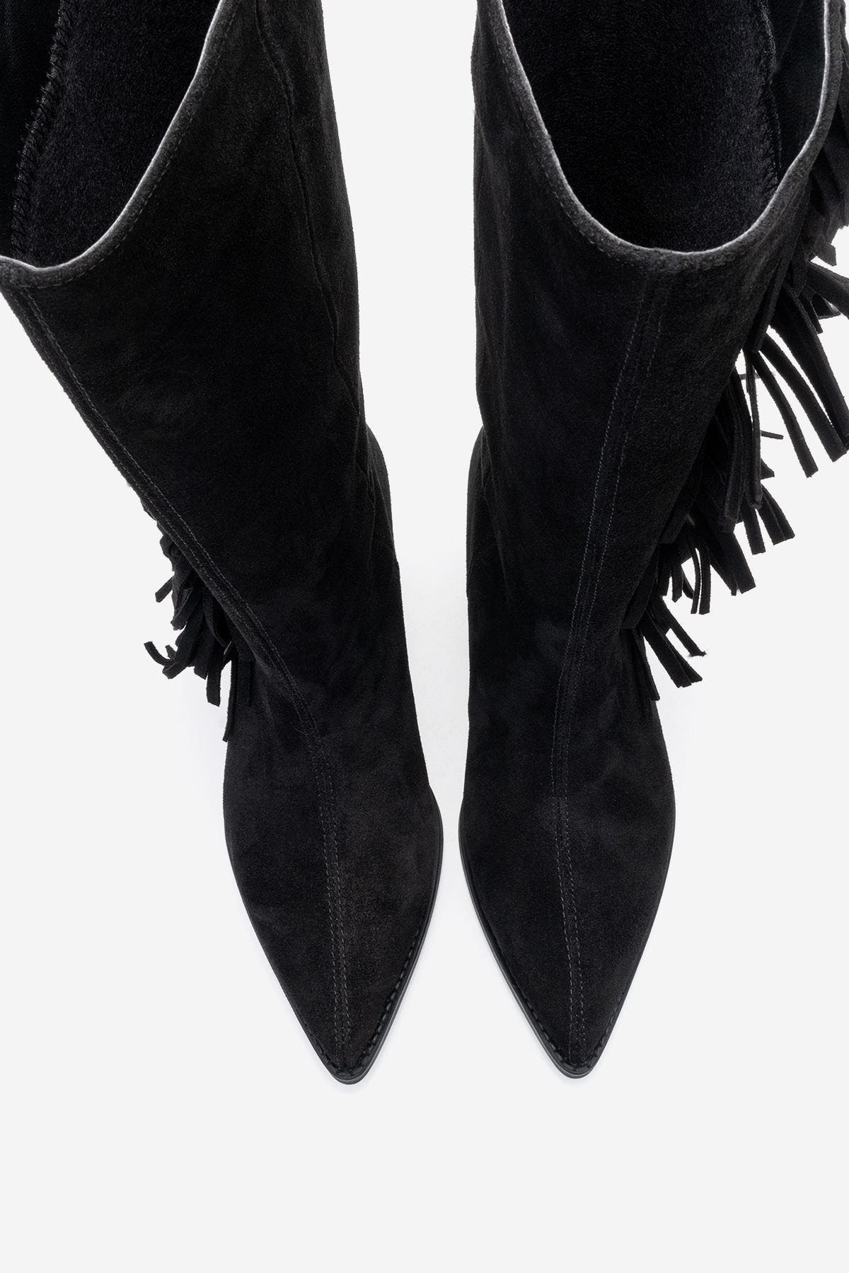 Forever & Always Shoes Orlo Leather Fringed Western Boot, Alternate, color, Black Leather