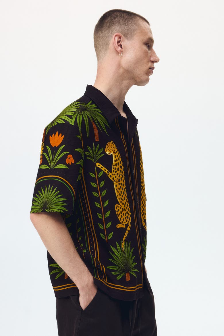 Relaxed Fit Printed Resort Shirt, Alternate, color, Dark brown/leopard