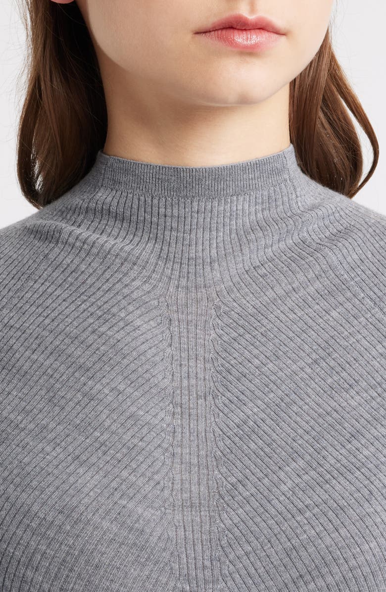 BOSS Foliora Virgin Wool Rib Funnel Neck Sweater, Alternate, color, Light Pastel Grey