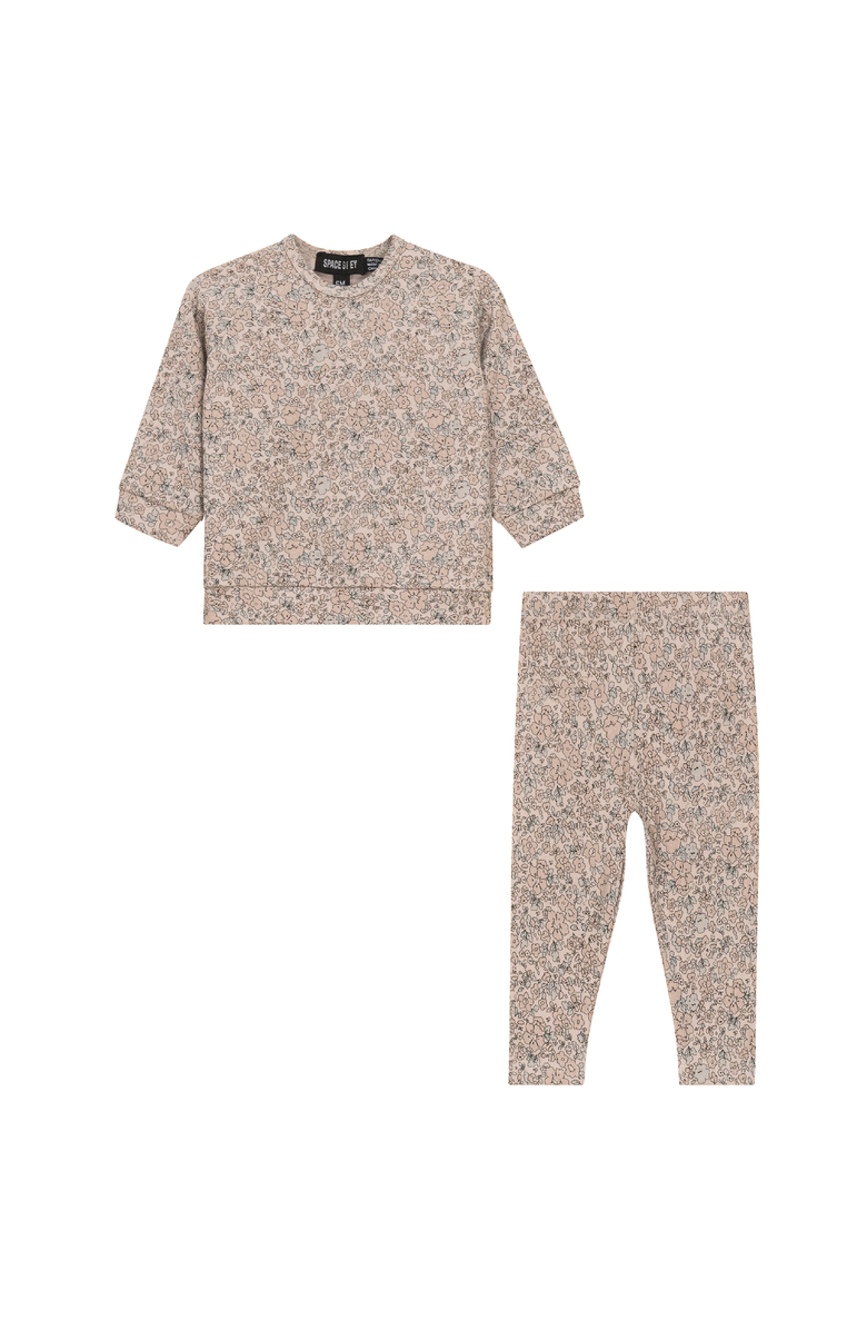 Space Grey Floral Printed 2 Piece Round Neck Sweatshirt and Leggings, Main, color, Nude Pink