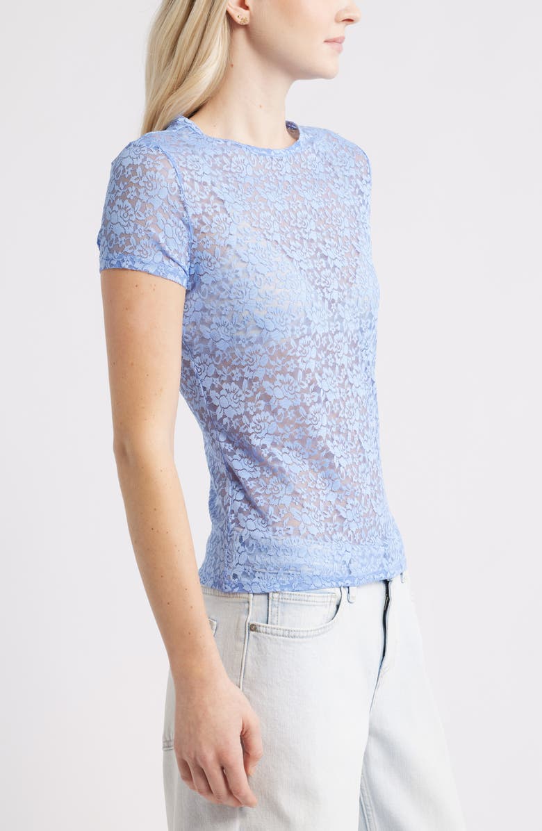 BP. Short Sleeve Stretch Lace Top, Alternate, color, Blue Haze