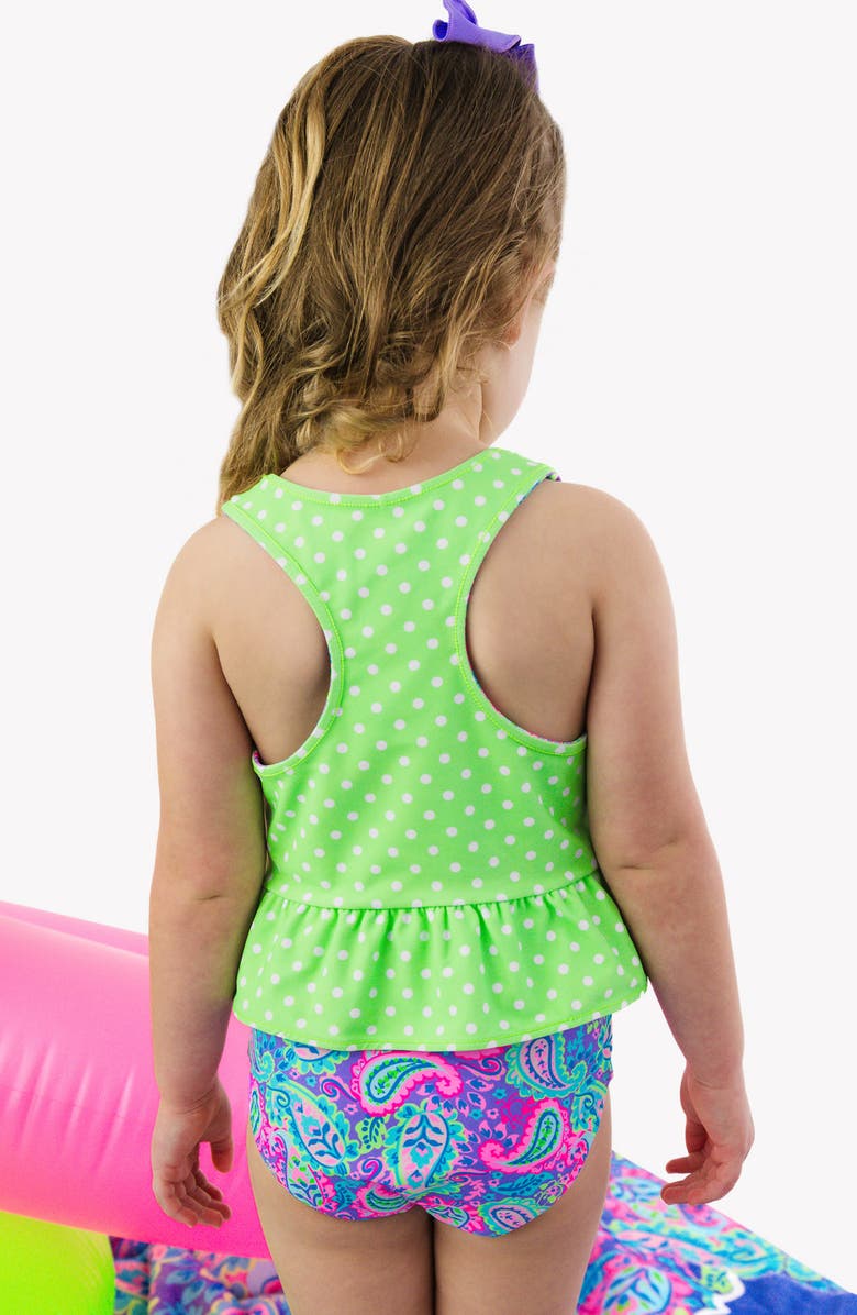 RuffleButts Kids' Neon Paisley Reversible Two-Piece Swimsuit, Alternate, color, Purple