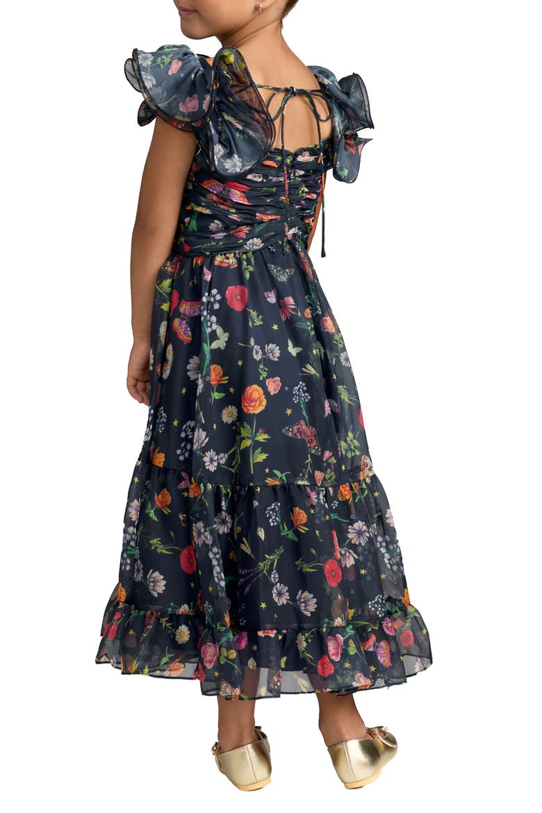 Girls Floral Chiffon Ruffle Sleeve Dress, Alternate, color, Midnight Multi