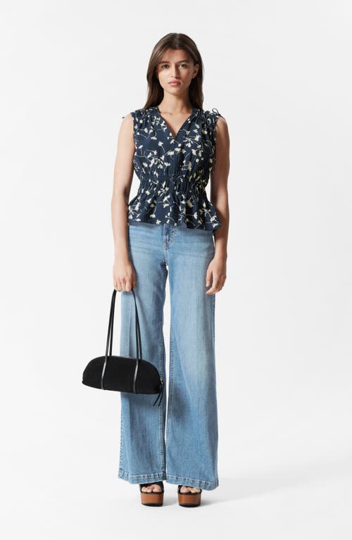 & Other Stories Drawstring Tie Shirred Waist Top In Blue