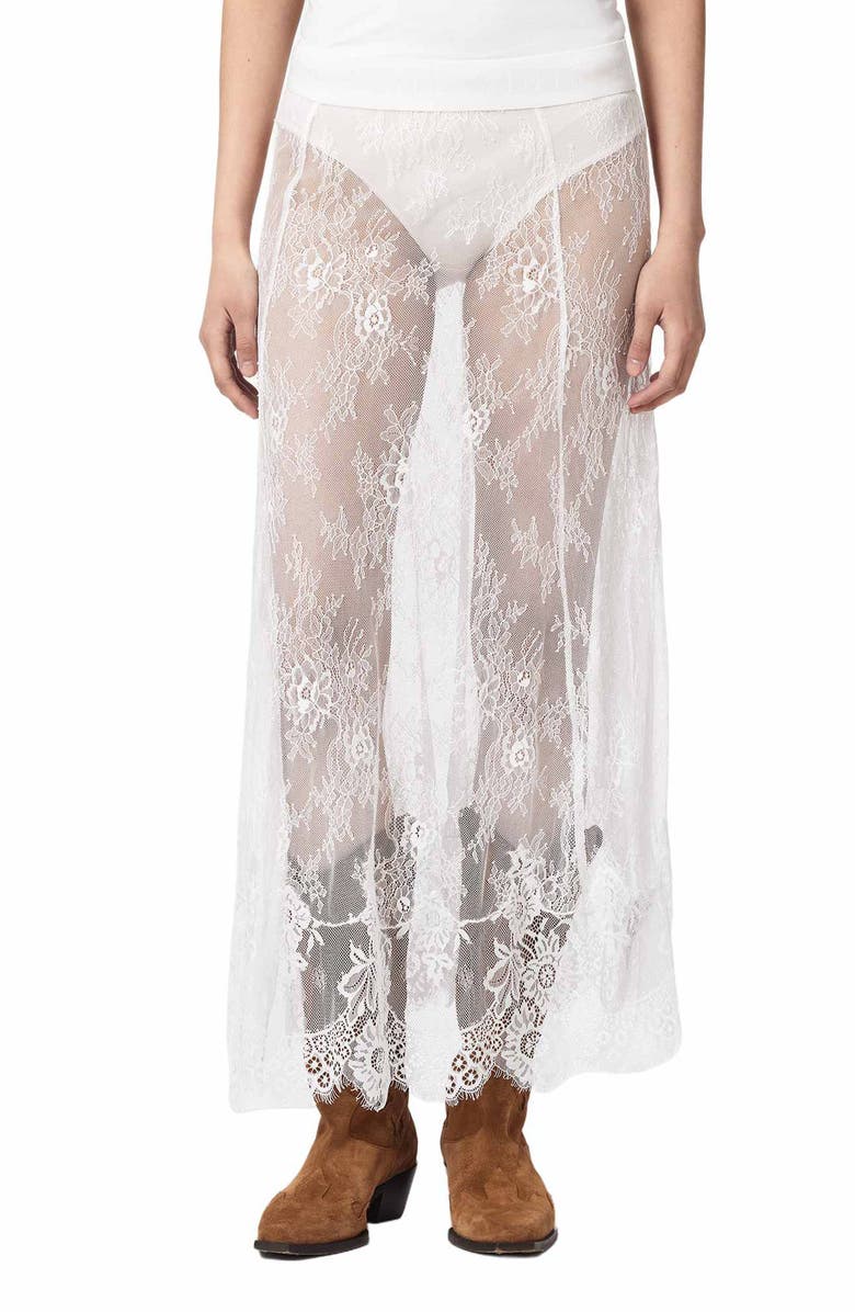 AllSaints Arran Sheer Lace Maxi Skirt, Main, color, Off White