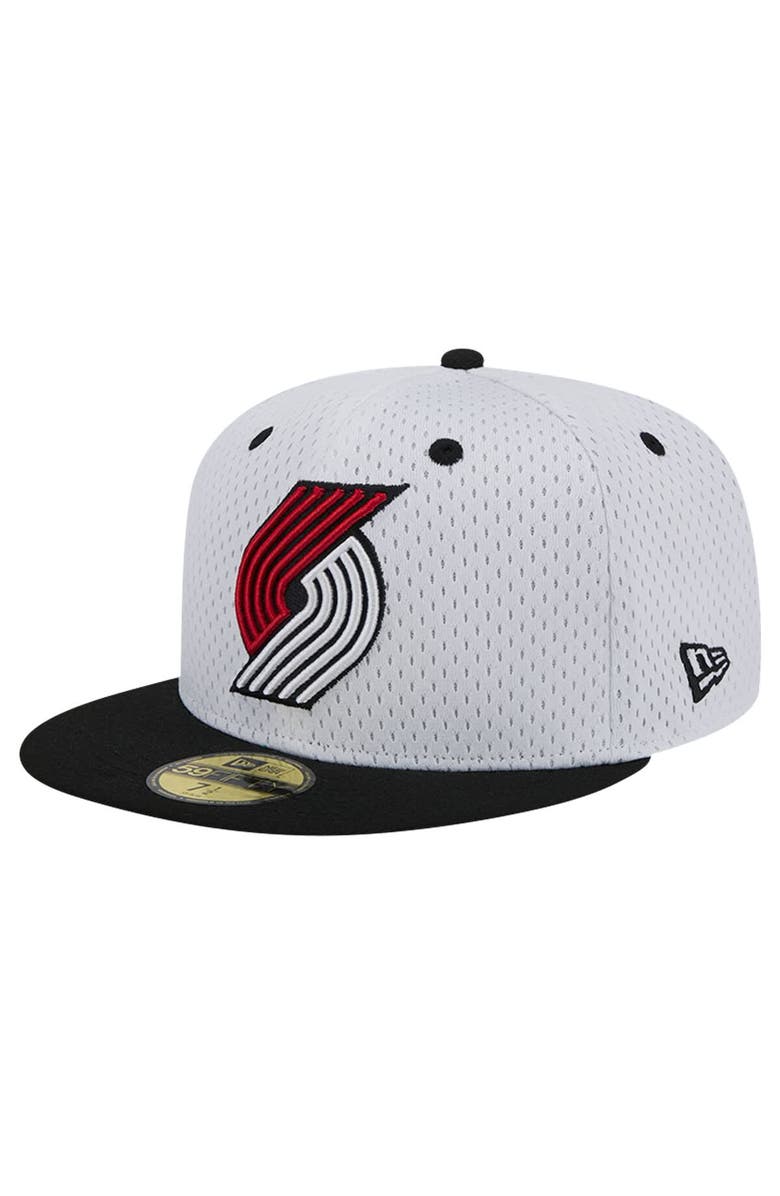 New Era Men's New Era White/Black Portland Trail Blazers Throwback 2Tone 59FIFTY Fitted Hat, Alternate, color, White