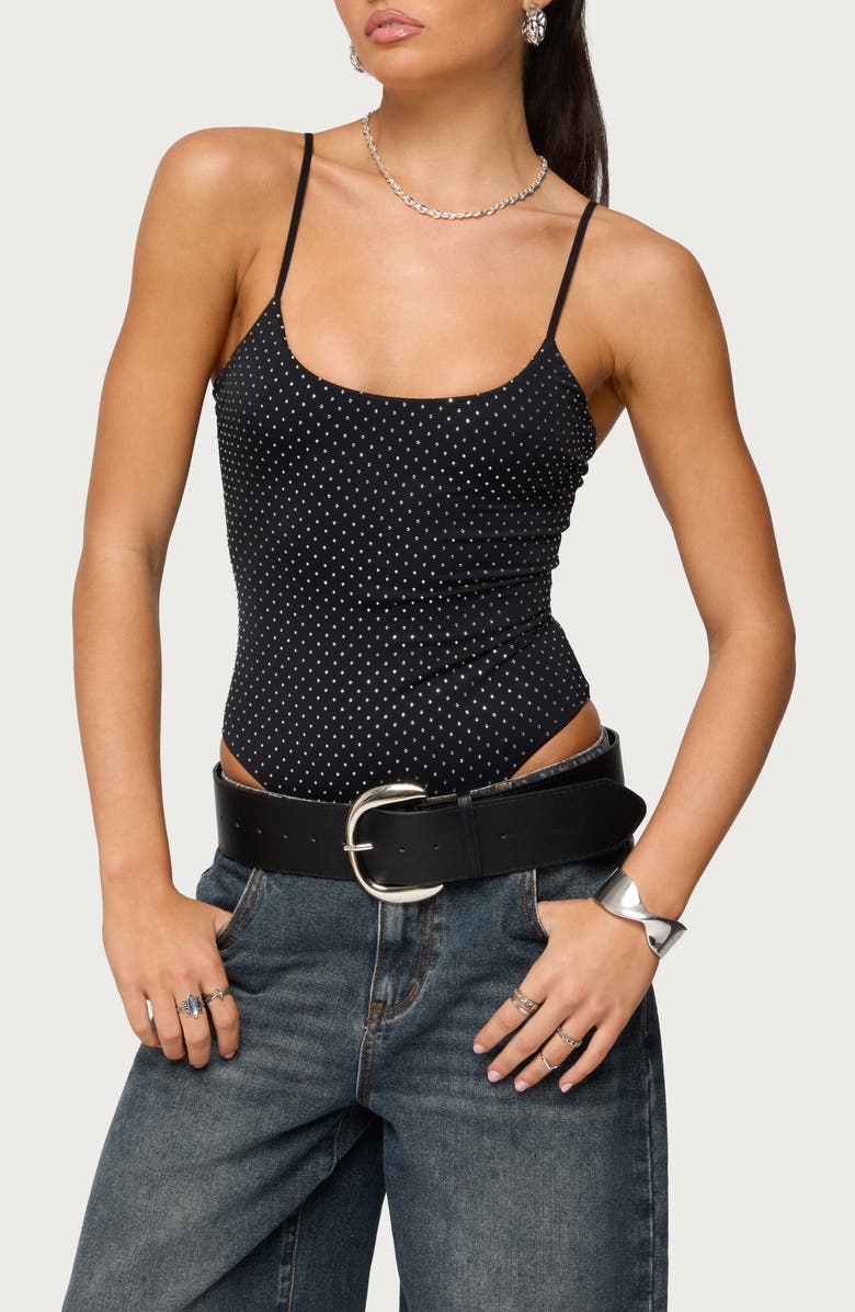 EDIKTED Georgey Rhinestone Bodysuit, Main, color,