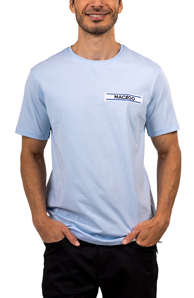 Maceoo Baron Lightblue Logo Patch Stretch Cotton T-Shirt, Alternate, color, Blue