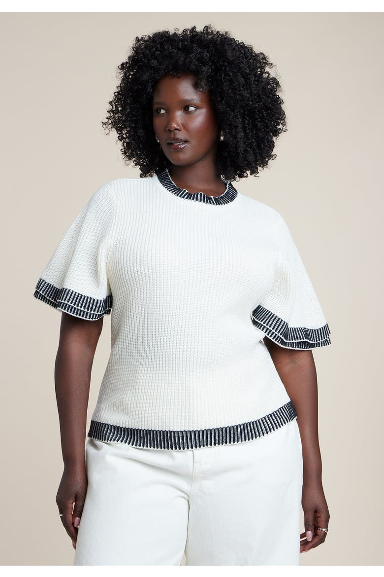 Stripe Detail Short Sleeve Sweater, Main, color, JET STREAM