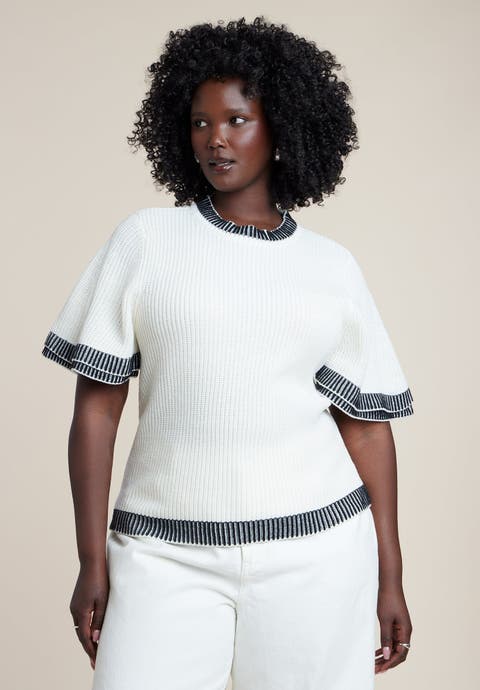 Stripe Detail Short Sleeve Sweater