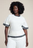 ELOQUII Stripe Detail Short Sleeve Sweater