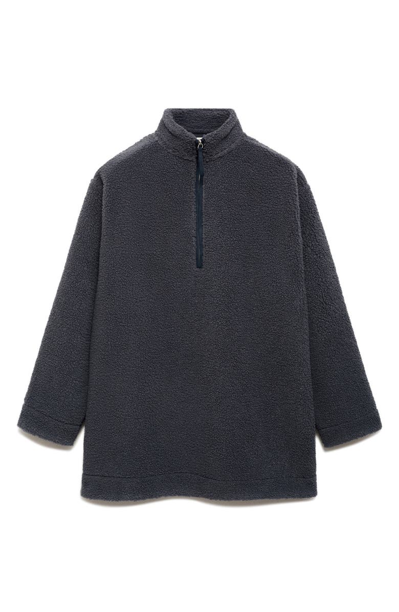 MANGO Oversize High Pile Fleece Half Zip Pullover, Alternate, color, Ink Blue