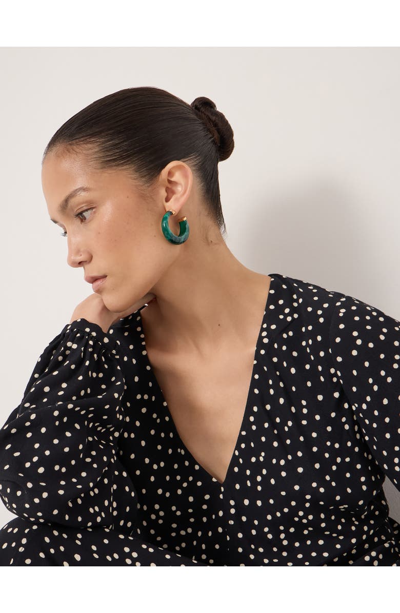 Hush Grace V-Neck Long Sleeve Crepe Dress, Alternate, color, Tiny Polka Dot Black