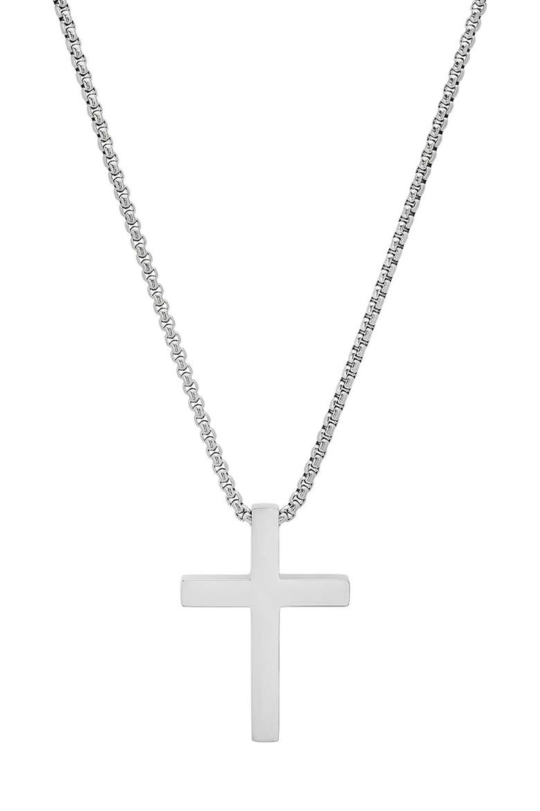 Men's Stainless Steel Square Cross Pendant Necklace, Main, color, SILVER