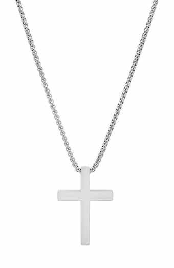Men's Stainless Steel Square Cross Pendant Necklace
