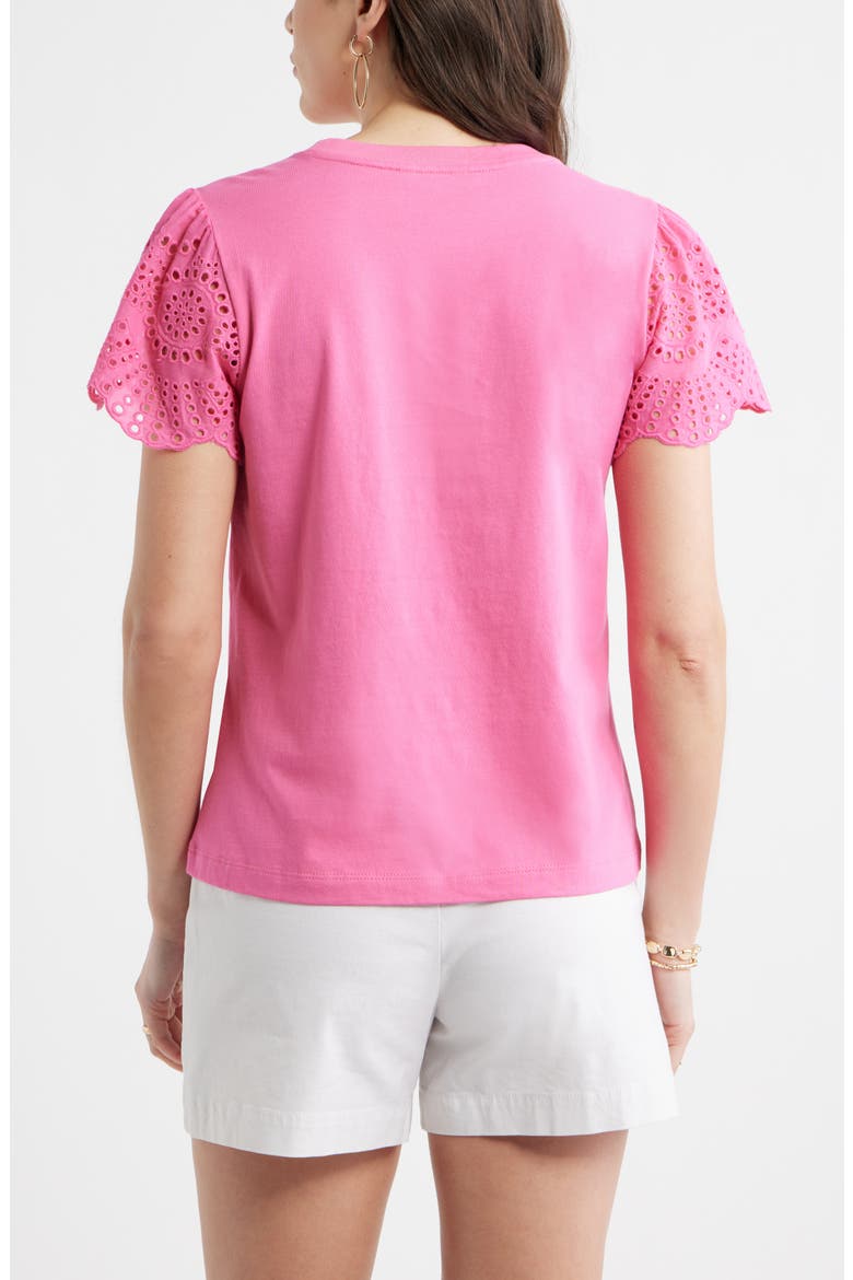 Eyelet Sleeve Mixed Media T-Shirt, Alternate, color, PINK SHOCK