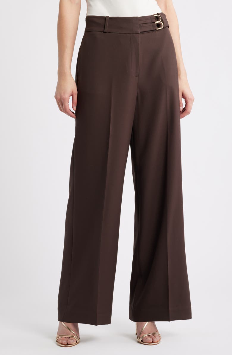 Elie Tahari The Malka Belt Detail Pants, Main, color, Bistro Brown