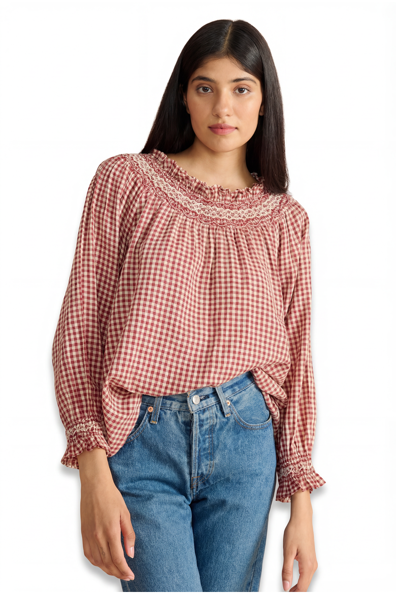 Georgie Blouse, Alternate, color, Rust Gingham