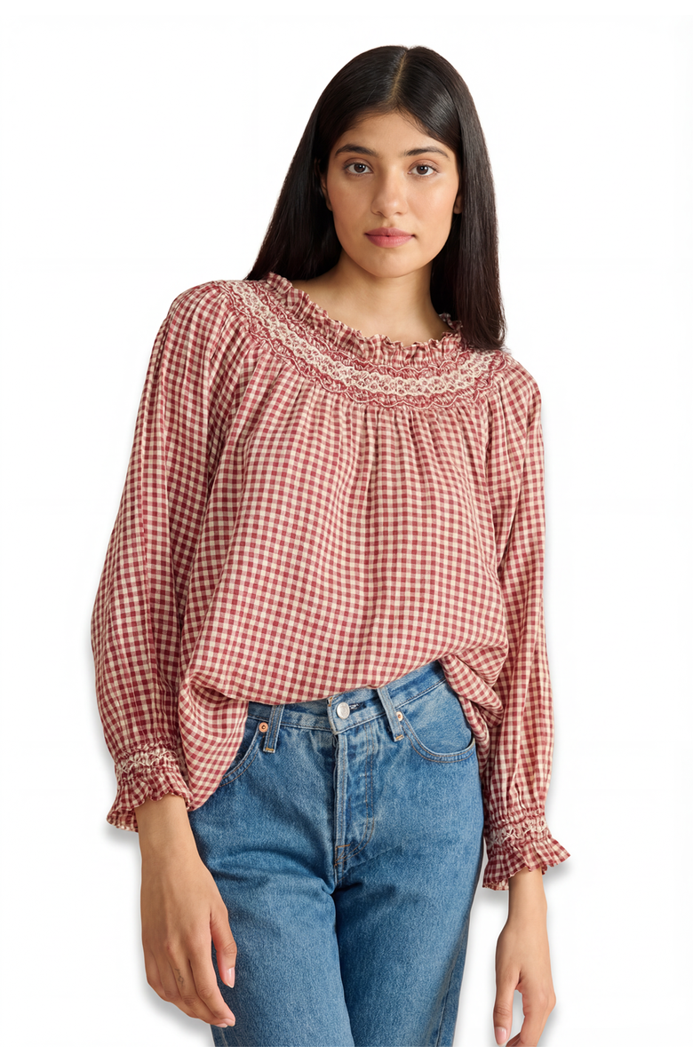 If Only If Georgie Blouse, Alternate, color, Rust Gingham