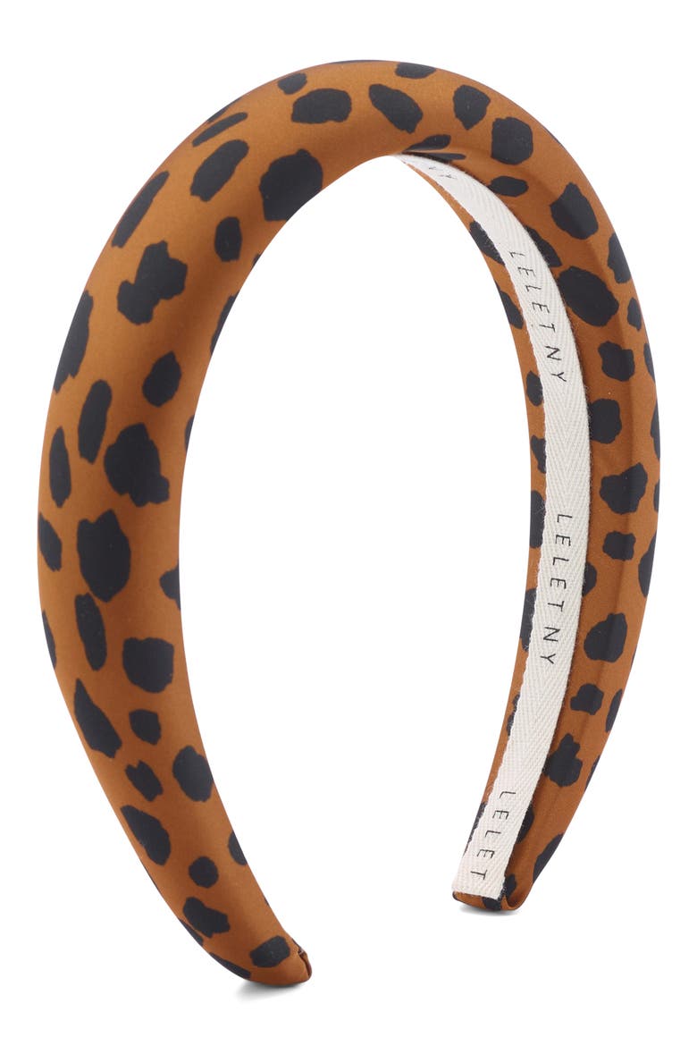 Greer Leopard Padded Silk Headband, Main, color, LEOPARD