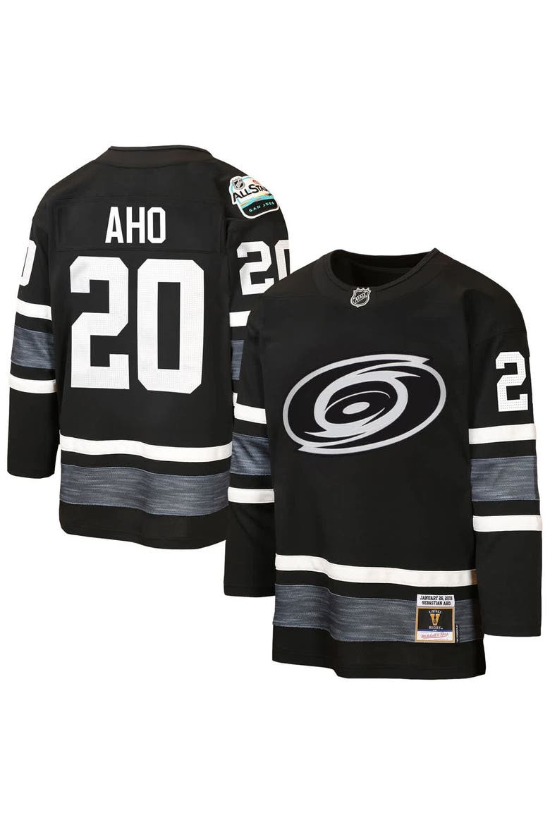 Youth Mitchell & Ness Sebastian Aho Black Carolina Hurricanes 2019 All-Star Game Power Play Jersey, Main, color, Black
