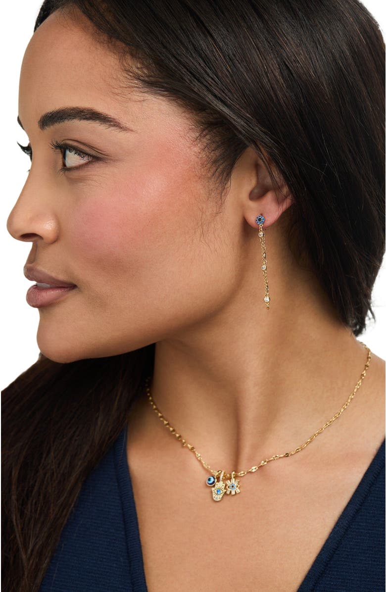 Alex and Ani Evil Eye Front to Back Chain Earring, Alternate, color, Gold Blue