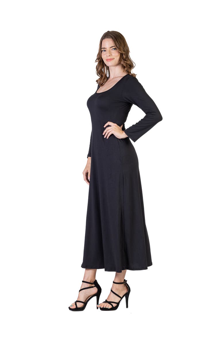 24seven Comfort Apparel Womens Long Sleeve Maxi Dress, Alternate, color, Black