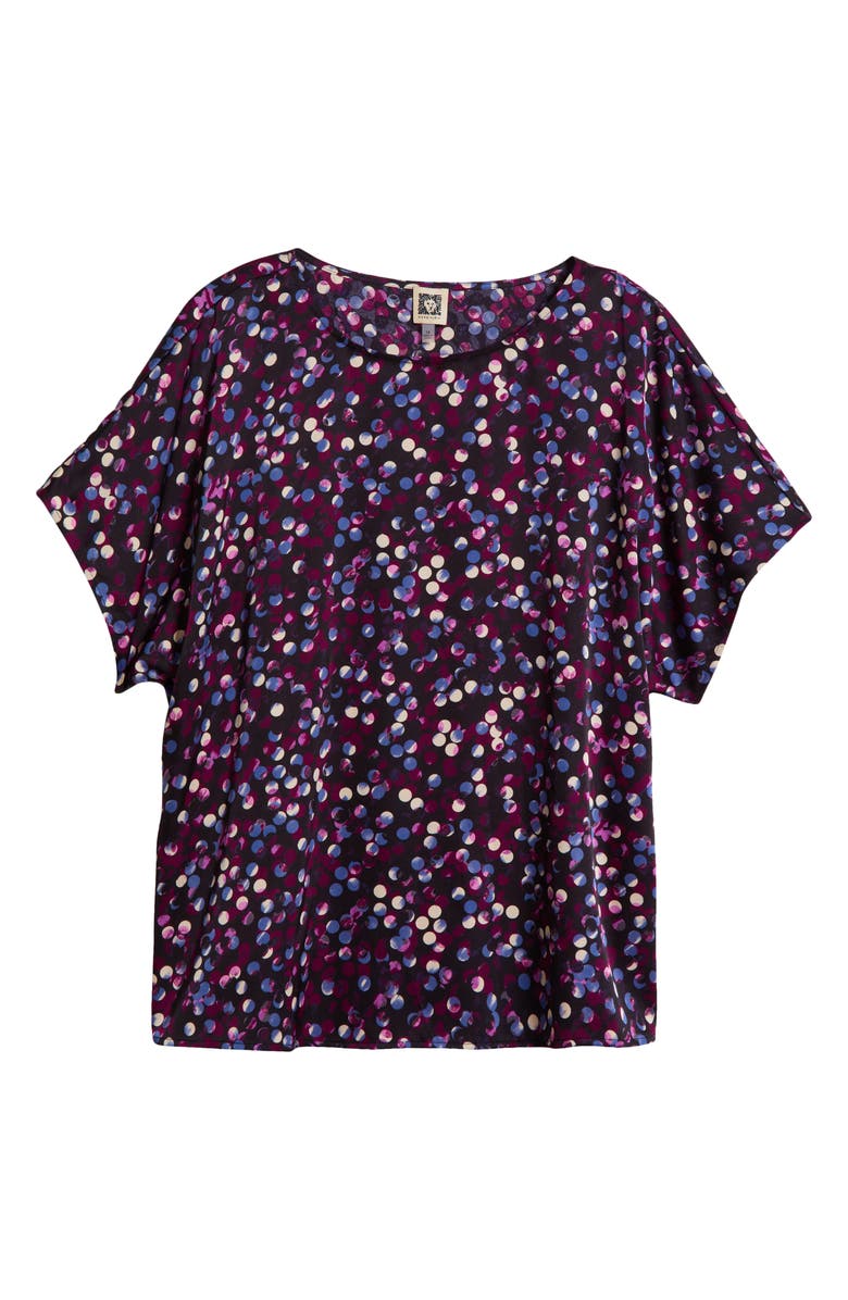 Anne Klein Polka Dot Short Sleeve Top, Alternate, color, Anne Black/ Deep Plum Multi