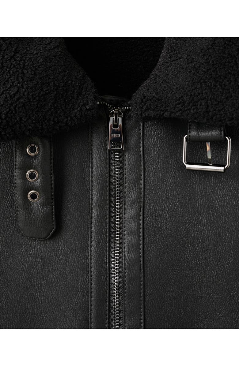 MANGO Fleece Lined Faux Leather Bomber Jacket, Alternate, color, Black