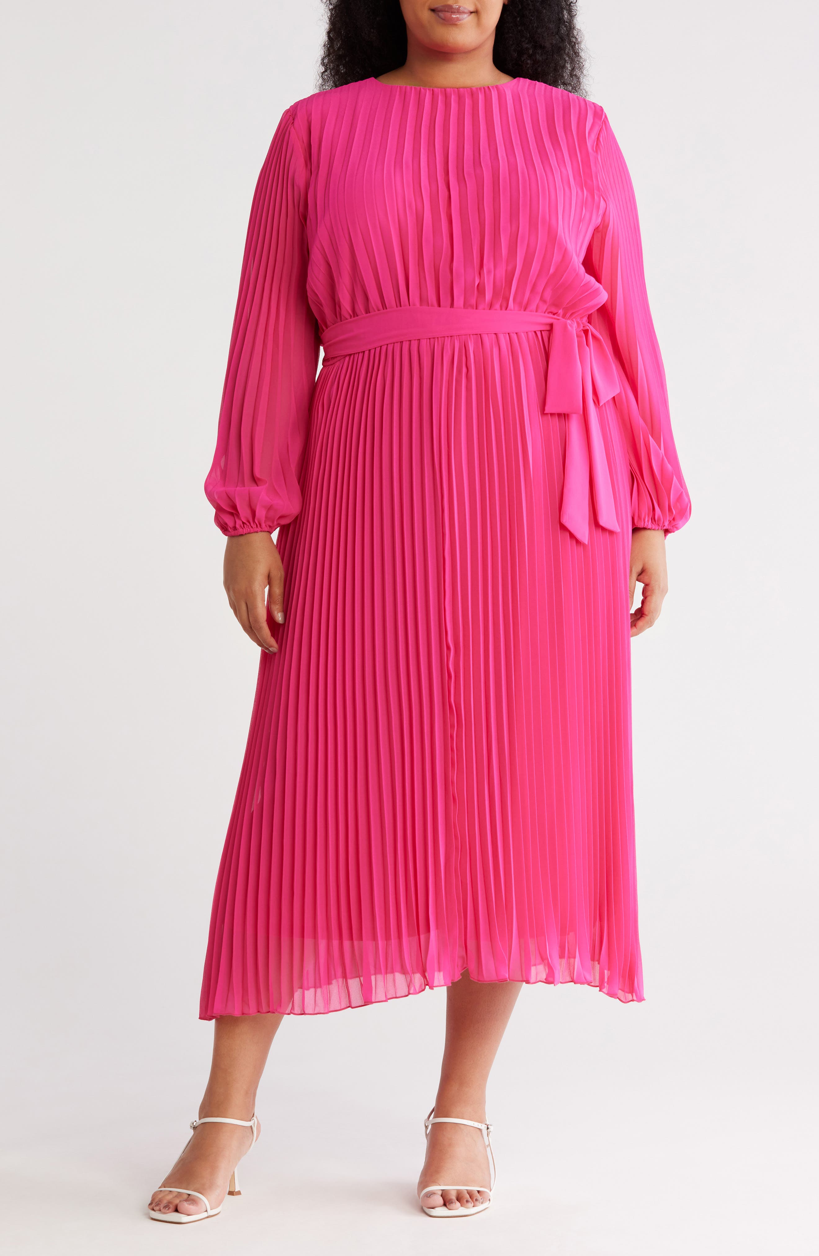 Marina Pleated Long Sleeve Chiffon Dress