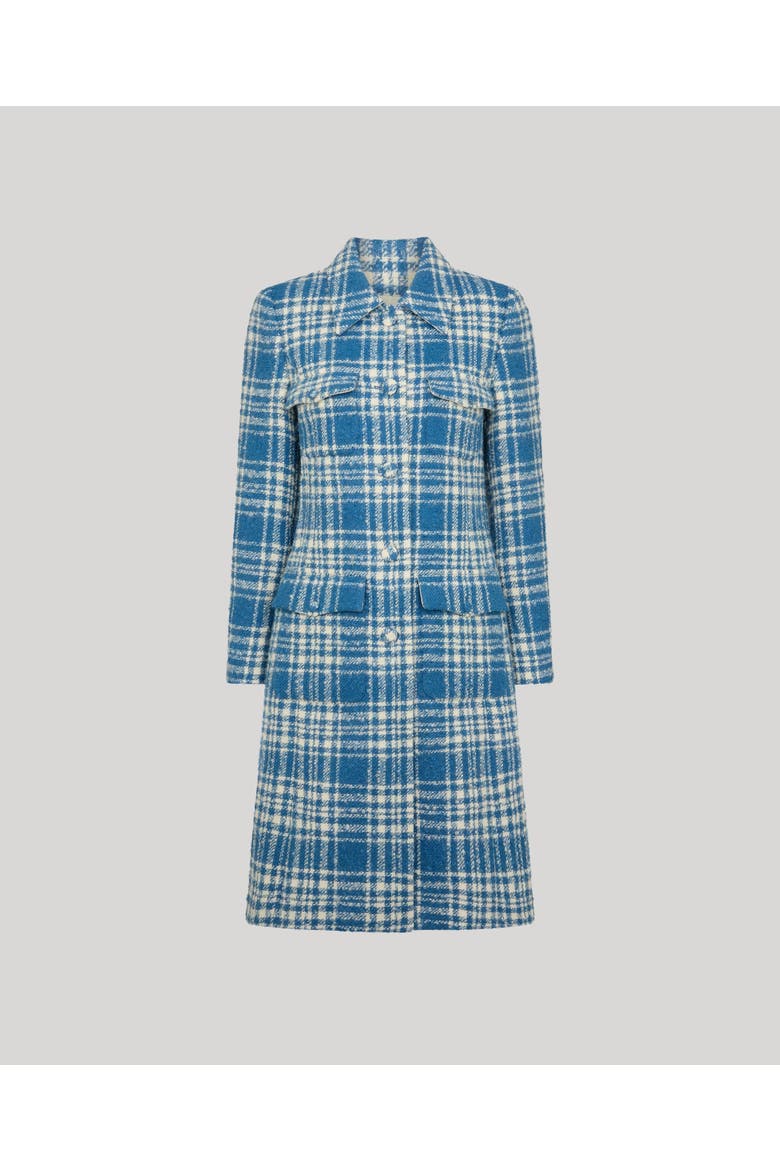 The Lady Check Wool Coat, Main, color, Butterfly Blue/Cream
