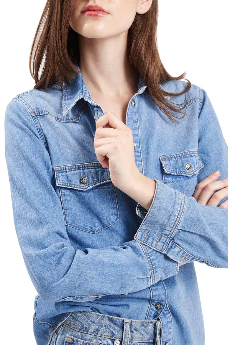Denim Western Shirt, Alternate, color, MID DENIM