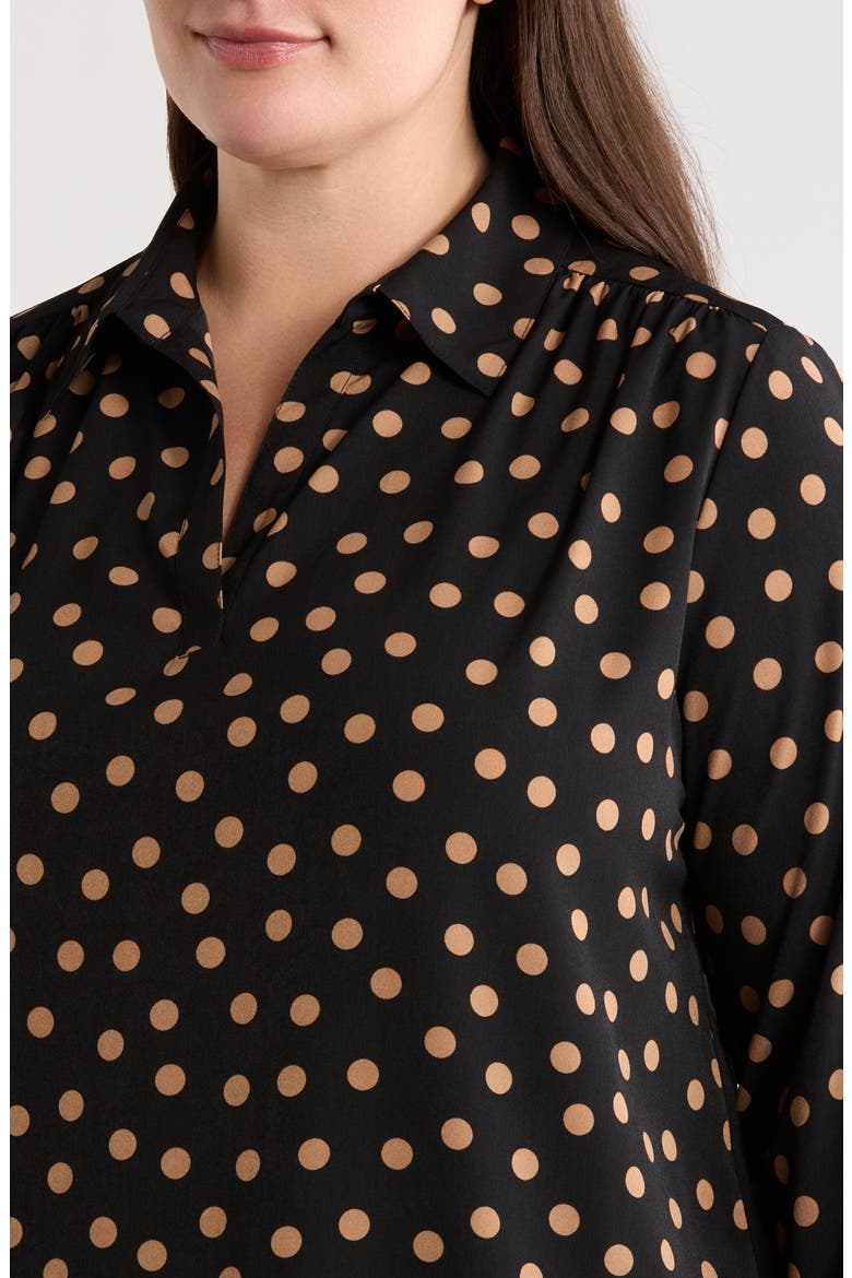 Polka Dot Roll Tab Sleeve Top, Alternate, color, ANNE BLACK/VICUNA